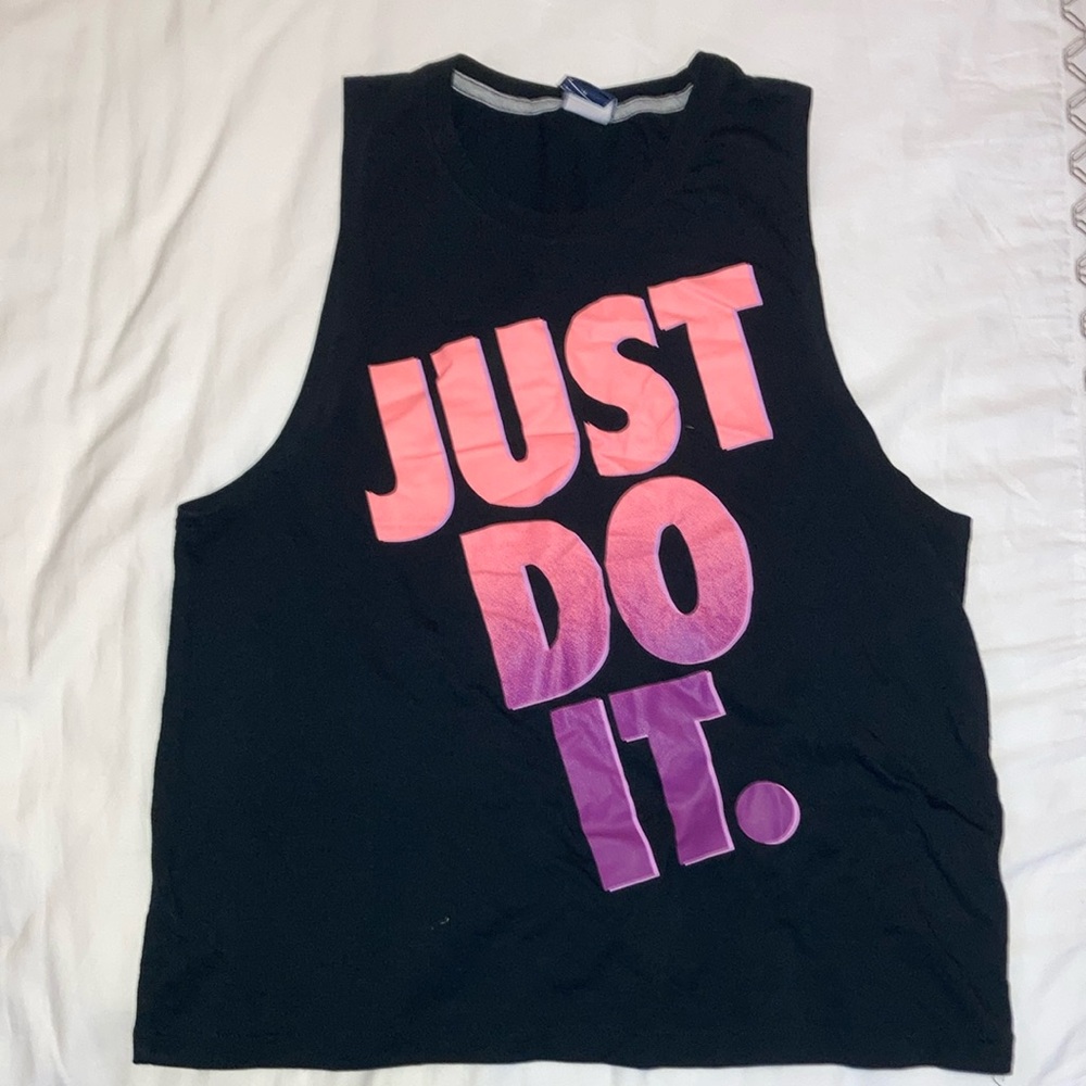 Nike Black Tank Top with Pink and Purple JUST DO IT Text size M medium